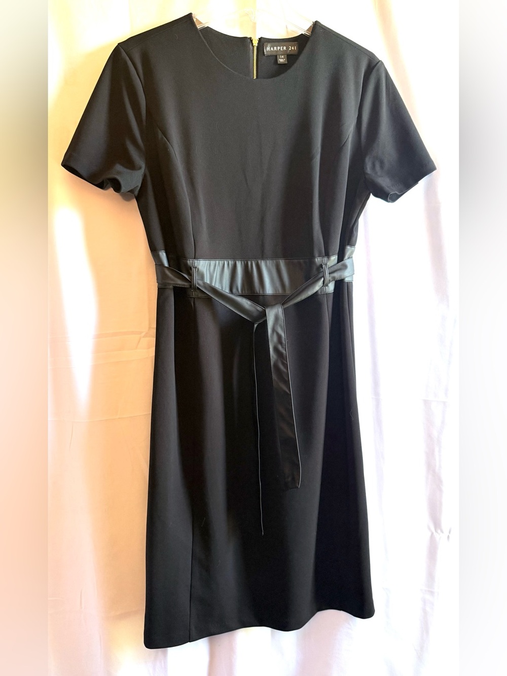 Harper 241 Black Short Sleeve Dress With Faux Leather Waistband And Belt Size 14